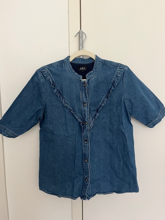 A.P.C. Tops - A.P.C. Ruffle-Trim Denim Button-Up Top - Medium Blue